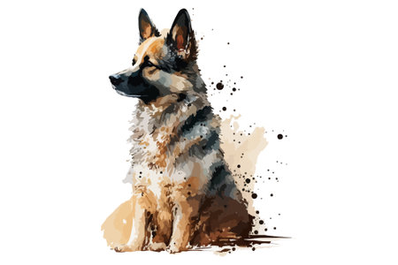 German shepherd dog. Watercolor painting on white background. Vector illustration.のイラスト素材
