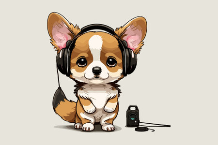 Cute Chihuahua puppy in headphones. Vector illustration.のイラスト素材