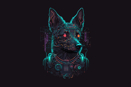 Astronaut dog. Vector illustration on dark background. Futuristic style.のイラスト素材