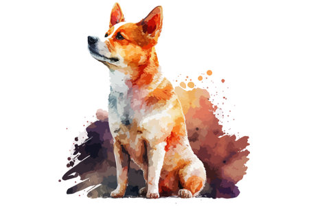 Illustration of a shiba inu dog on watercolor backgroundのイラスト素材
