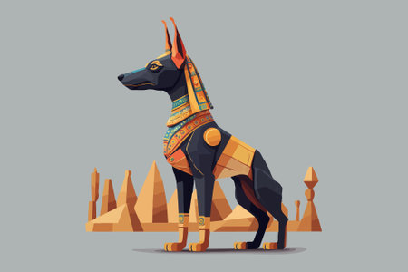Egyptian god Doberman. Vector illustration in cartoon style.のイラスト素材
