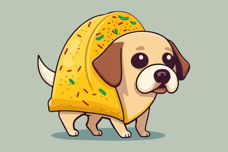 Illustration of a Cute Cartoon Puppy in a Tortilla Wrapのイラスト素材