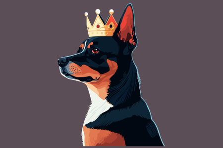 Portrait of a dog in a crown. Vector illustration on a dark background.のイラスト素材