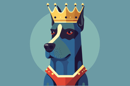 Doberman dog with crown. Vector illustration in flat style.のイラスト素材