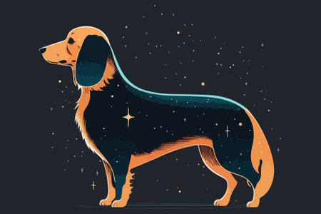 Dachshund dog in the starry night. Vector illustrationのイラスト素材