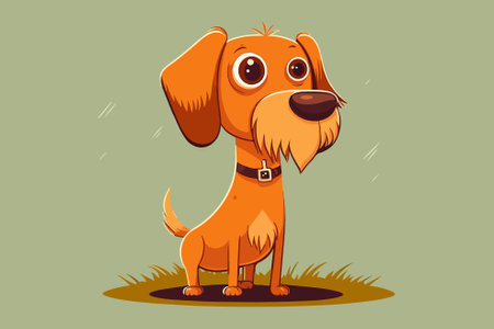 Cute cartoon dachshund standing in the grass. Vector illustrationのイラスト素材