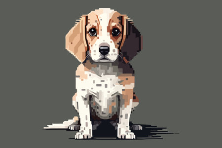 Cute cartoon beagle dog. Vector illustration isolated on dark background.のイラスト素材