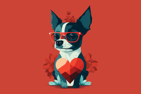 Cute chihuahua dog with red heart. Vector illustration.のイラスト素材