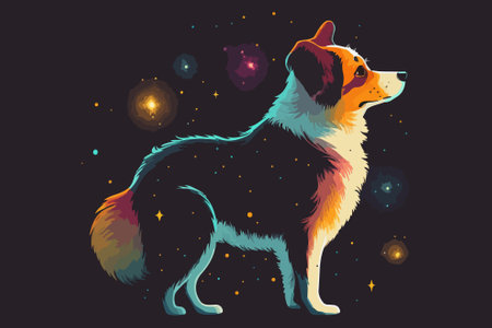 Vector illustration of a corgi dog on a background of stars.のイラスト素材