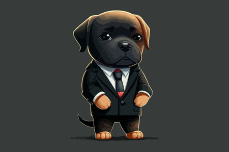 Cute cartoon dog in business suit and tie isolated on dark backgroundのイラスト素材