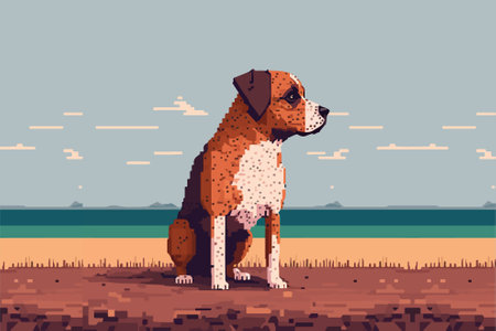 Dog standing on the ground. Vector illustration in flat cartoon style.のイラスト素材