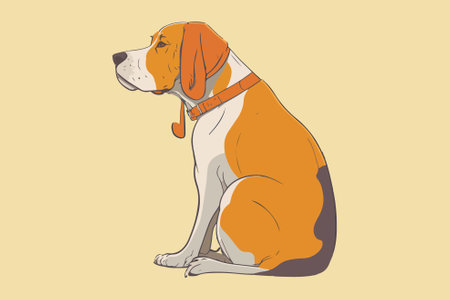 Beagle dog sitting on a yellow background. Vector illustration in retro style.のイラスト素材