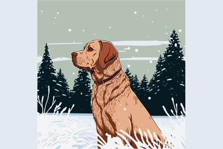 Labrador Retriever in the winter forest. Vector illustration.のイラスト素材