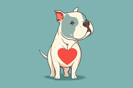 French bulldog with a red heart. Vector illustration of a cartoon dog.のイラスト素材