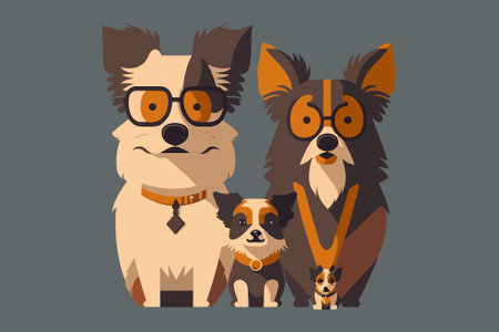Cute cartoon dogs with glasses. Vector illustration in flat style.のイラスト素材