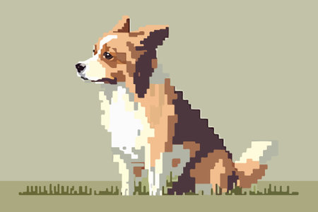 Pixel art illustration of a dog sitting on the grass. Vector illustrationのイラスト素材