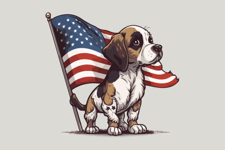 American beagle dog with the american flag. Vector illustration.のイラスト素材