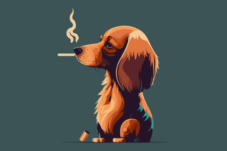 Cute dachshund dog smoking cigarette. Vector illustration.のイラスト素材