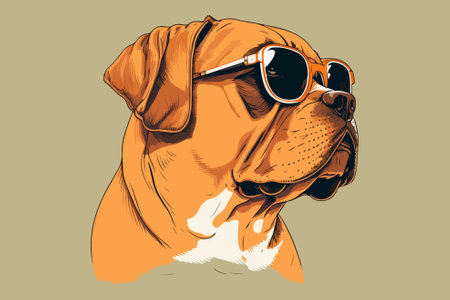 Portrait of a boxer dog in sunglasses. Vector illustration for your designのイラスト素材