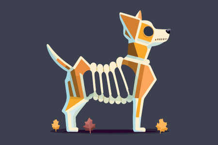 Dog skeleton. Vector illustration in flat style. Isolated on dark background.のイラスト素材