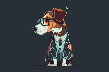 Jack Russell Terrier dog in a jacket and glasses. Vector illustration.のイラスト素材