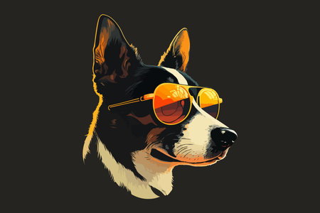 Portrait of a dog with sunglasses. Vector illustration on black background.のイラスト素材