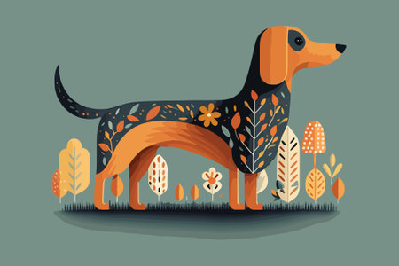 Dachshund dog in the autumn forest. Vector illustration.のイラスト素材