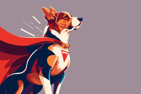 Cartoon illustration of a dog superhero with a red cape. Vector illustration.のイラスト素材