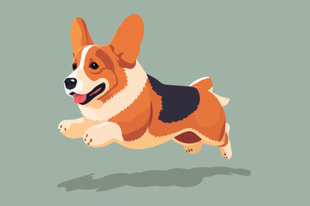 Cartoon Corgi dog running and jumping. Vector illustration.のイラスト素材