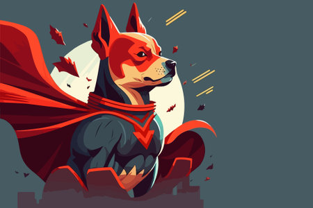 Cartoon illustration of a dog superhero with a red cape. Vector illustration.のイラスト素材