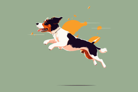 Illustration of a cute dog jumping in the air. Vector illustrationのイラスト素材