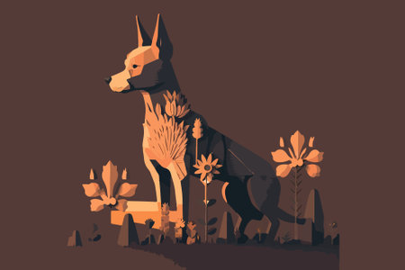 Doberman in the forest. Vector illustration in flat style.のイラスト素材