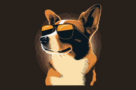 Hand drawn portrait of corgi dog wearing sunglasses. Vector illustration.のイラスト素材