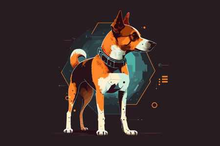 Cute dog on a dark background. Vector illustration in flat style.のイラスト素材