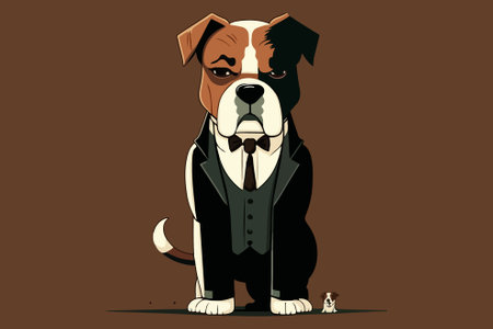 Bulldog in a suit on a brown background. Vector illustration.のイラスト素材