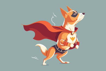 Cute cartoon dog in a superhero costume. Vector illustration of a dog in a cloak.のイラスト素材