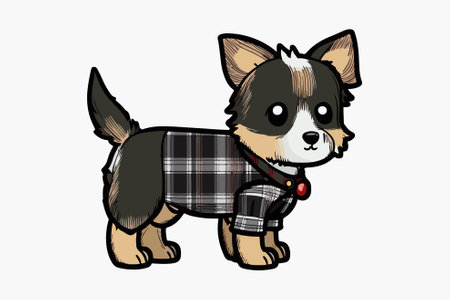 Cute cartoon chihuahua dog in scottish tartanのイラスト素材