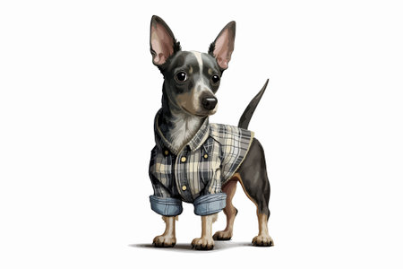 Miniature pinscher dog wearing a checkered shirt and jeansのイラスト素材