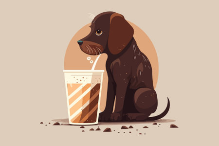 Cute Beagle dog drinking coffee. Vector illustration in flat styleのイラスト素材