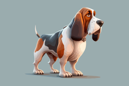 Cartoon style illustration of a basset hound dog standing.のイラスト素材