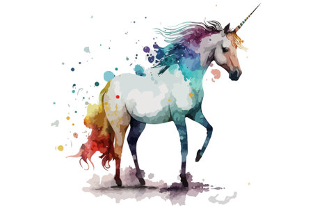 Unicorn horse in watercolor splashes. Vector illustration.のイラスト素材