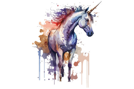 Unicorn horse in watercolor splashes. Vector illustration.のイラスト素材