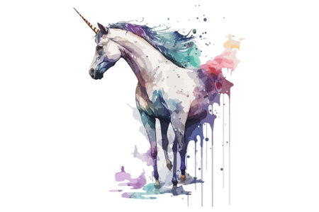 Unicorn. Watercolor hand drawn illustration isolated on white backgroundのイラスト素材