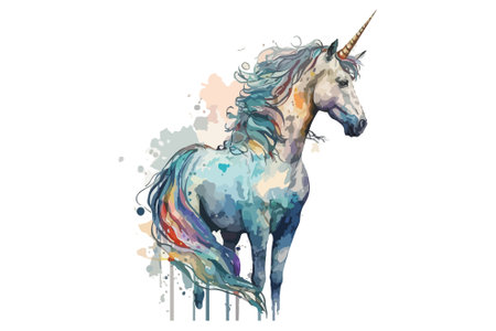 Unicorn watercolor painting on white background. Vector illustration.のイラスト素材