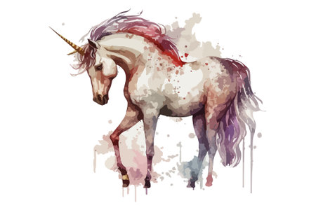 Unicorn. Watercolor hand drawn illustration isolated on white backgroundのイラスト素材