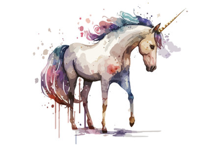 Unicorn isolated on white background. Watercolor hand drawn illustrationのイラスト素材