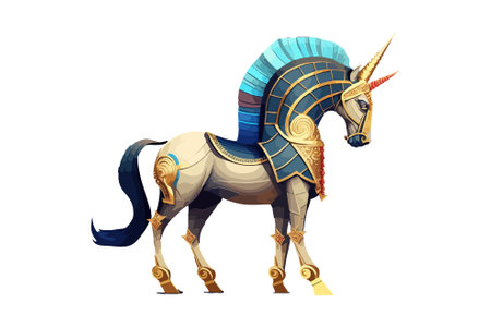 Unicorn with blue mane isolated on white background. Vector illustration.のイラスト素材