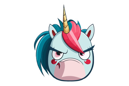 Unicorn head with sad expression. Vector illustration isolated on white background.のイラスト素材
