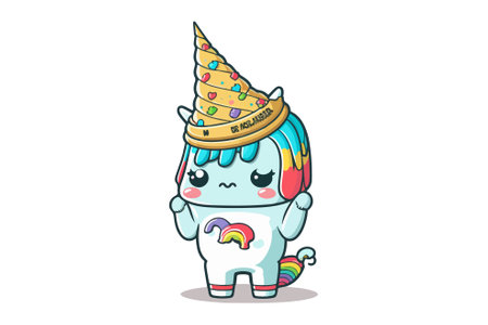 Cute unicorn with party hat. Cute cartoon vector illustration.のイラスト素材