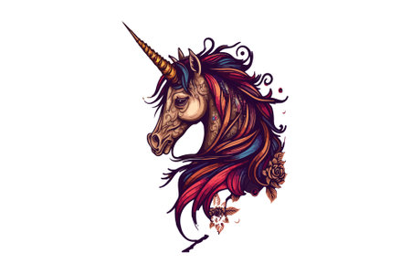 Unicorn head with long mane and horn. Vector illustrationのイラスト素材